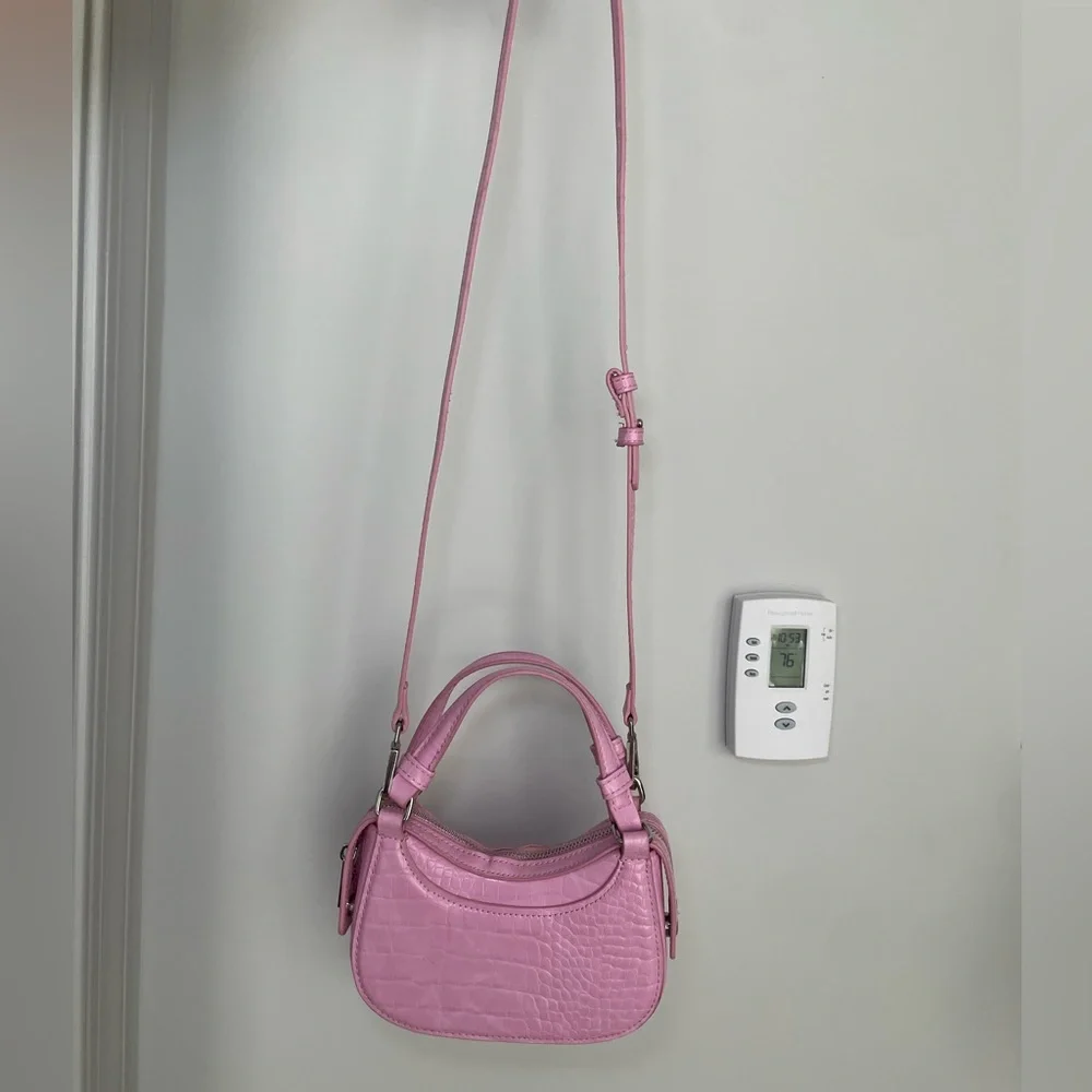 Zara Croc Embossed Top Handle Bag with Strap Pink Silver - Picture 8 of 16
